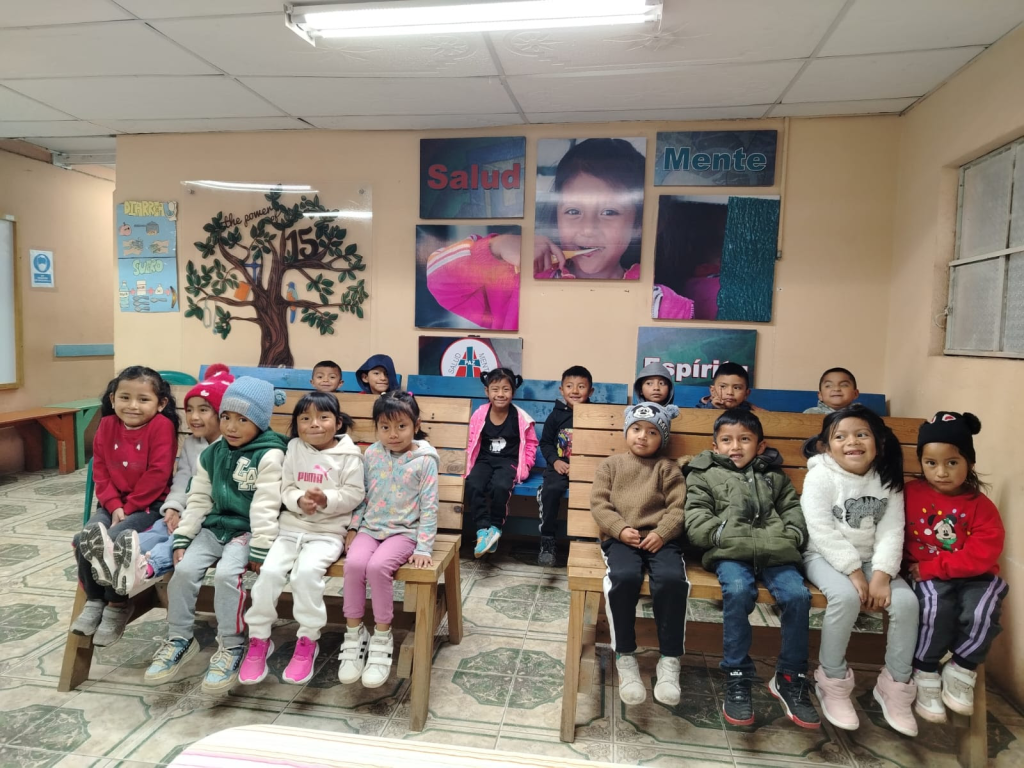 Students waiting their turn for eye screening