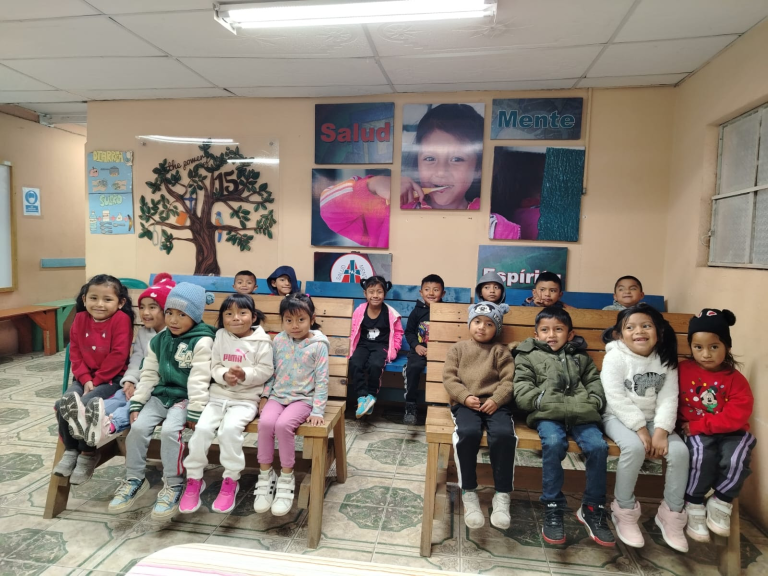 Students waiting their turn for eye screening